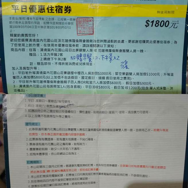 原PO貼出10年在旅展買的住宿券。(圖取自爆怨公社)