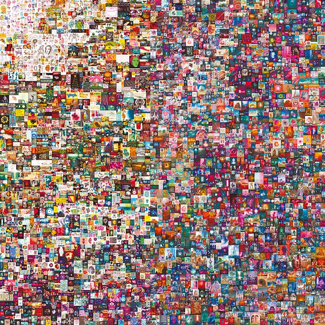 由39岁美国艺术家花费逾13年时间、用了5,000张独立影像拼贴而成的艺术作品，最后以6,940万美元卖出。图／美联社