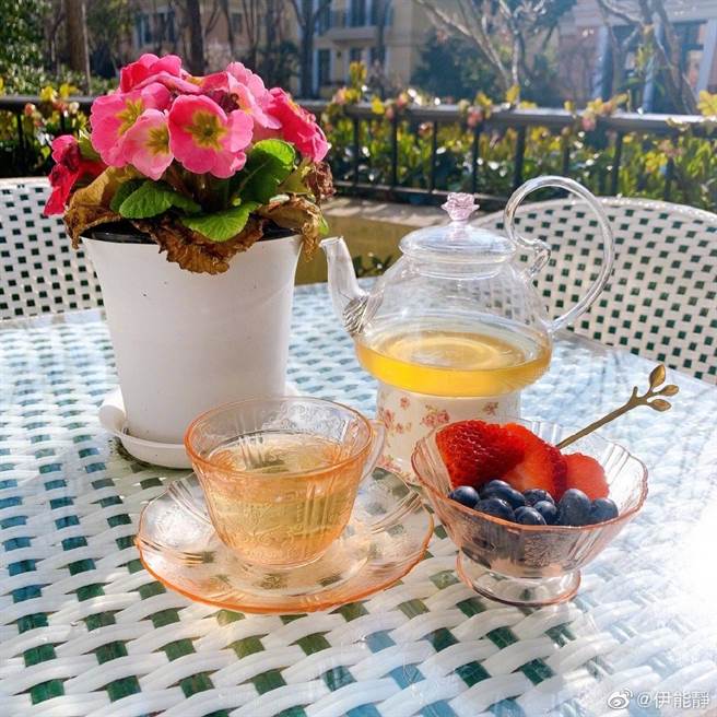 伊能静的阳台有个可以喝茶、放空的地方。（图／微博@伊能静）