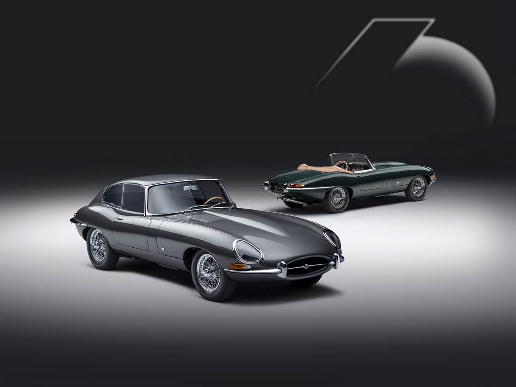 Jaguar Classic推出首次以成對組合登場的E-type 60 Edition車款，兩部車分別以獨特的外觀車色Flat Out Gray與Drop Everything Green向當年獻上最高敬意，慶祝品牌60週年始終如一的跑車精神。