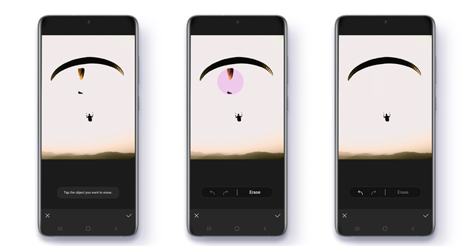 三星Galaxy S20系列、Note20系列已可更新OneUI 3.1，享受多种新功能（图为物件橡皮擦工具）。（摘自三星官网）
