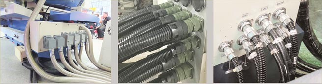 欣军代理经销的欧式连接器（左起）、军规接头、电子电源接头。图／欣军公司提供