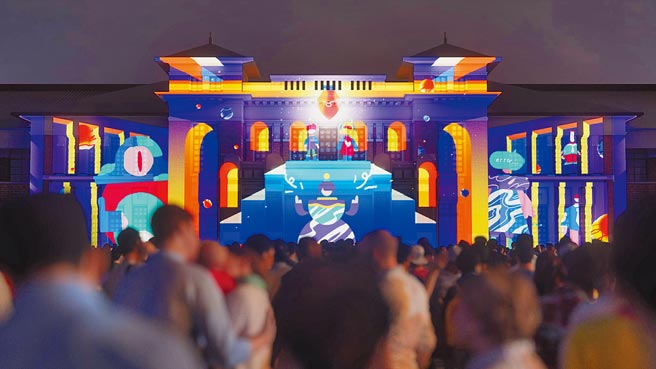 2021年兒藝節晚間在市府州廳上演串聯周邊4座建築的環形光雕秀童趣劇場。（新竹市府提供／邱立雅竹市傳真）
