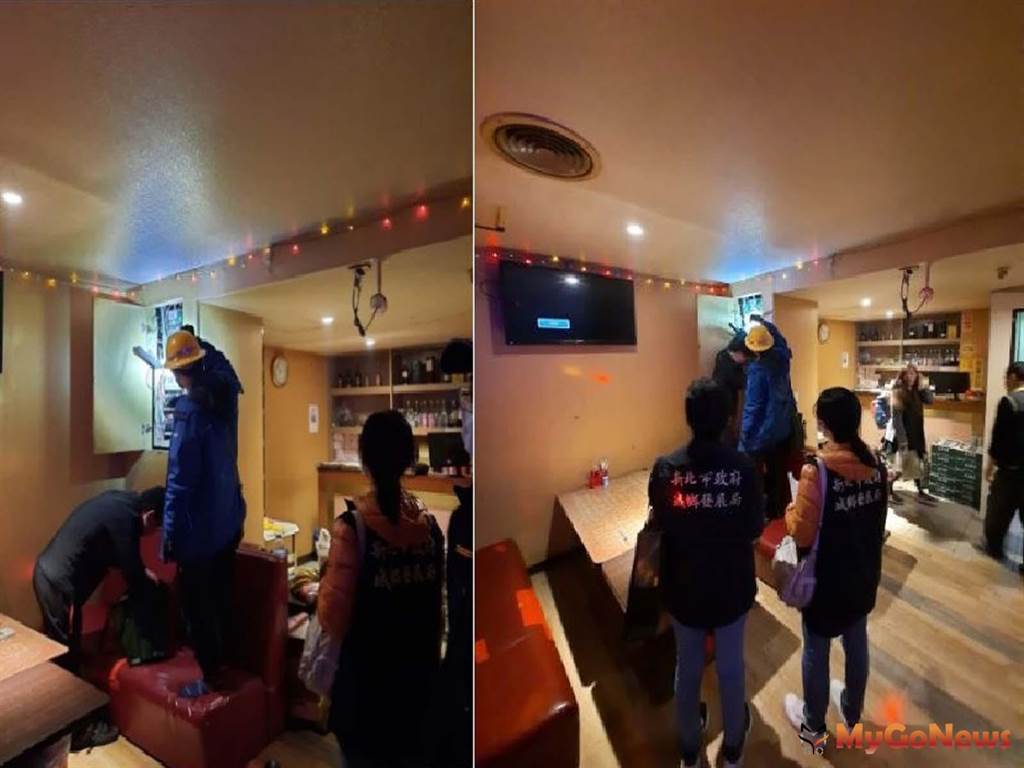 新北市府針對林口某家住宅區違規經營視聽歌唱業，且刻意逃漏稅金、規避罰鍰及法律責任的人頭業者，執行斷電處分(圖/新北市政府)
