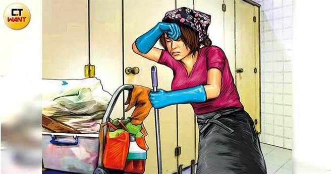 吕美智遭法院判刑3年2个月，财产也被扣押，昔日的贵妇如今只能靠清洁工作餬口。（图／本刊绘图组）