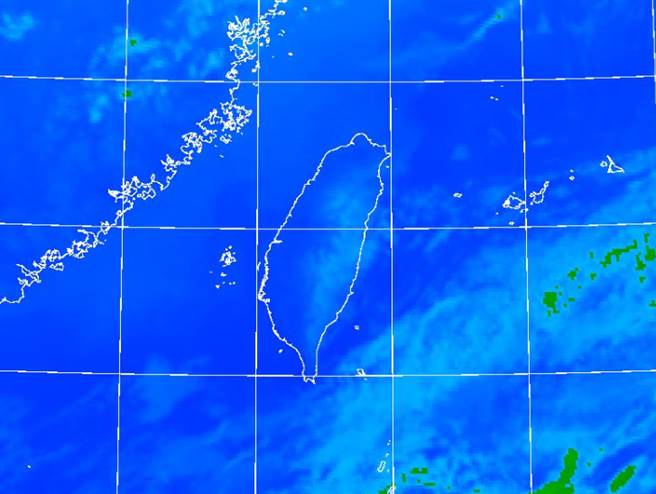 台灣附近無明顯系統，各地維持晴到多雲。（中央氣象局提供）