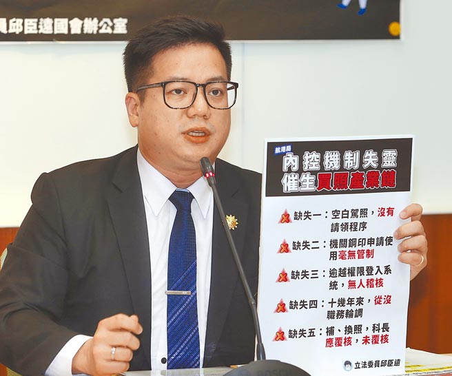 民眾黨立委邱臣遠（見圖）15日召開記者會表示，交通部航港局中部航務中心1名宋姓技佐收賄發遊艇駕照，10多年來不法所得超過千萬，結果只起訴50人、撤照18人，想要大事化小，代表航港局政風單位嚴重怠惰。此事不可就此罷休，也請交通部長林佳龍出面表態「這種處分是否滿意。」（王英豪攝）