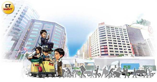 近年内大台北将有不少企业总部进行都更改建，估计约有5万名上班族将跟着「换巢」打拚。（图／本刊绘图组）