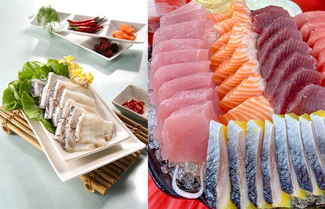 陈其迈推广高雄石斑（左）、潘孟安PO出超霸气生鱼片。（合成图／摘自陈其迈、潘孟安脸书）