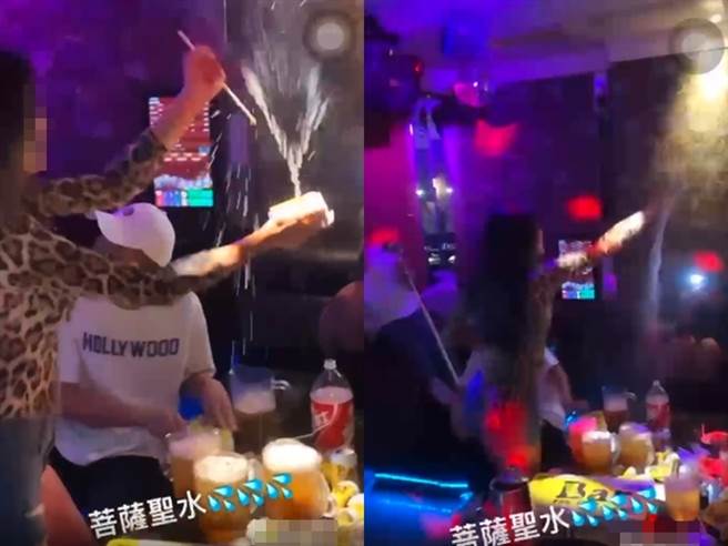 该网红被爆料在KTV喝酒开趴，竟恶意砸烂包厢内内器材，不但疯狂拍打萤幕，将嵌在墙壁的灯光装置强拆下来，还将啤酒、开水狂撒至包厢各处。（图／翻摄自爆料公社）