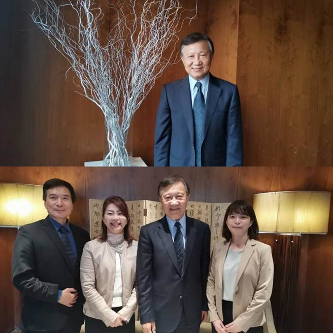 上圖為捷迅董事長顧城明，下圖左起董事長特助楊永華、副總經理葉子菁、顧誠明、財會經理張禕謹。（圖／張佩芬）
