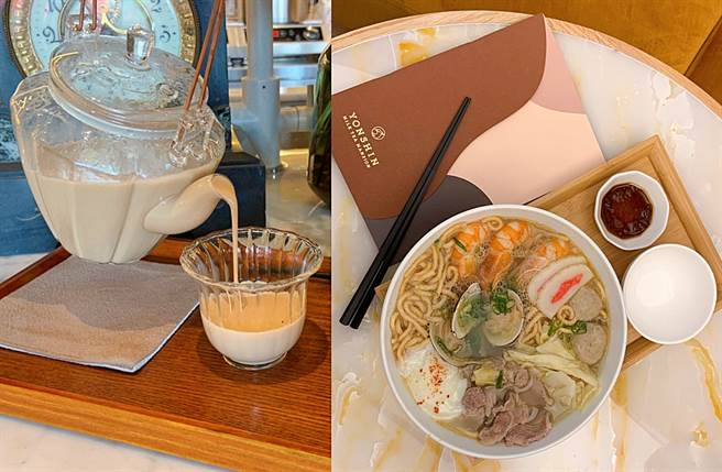锅煮奶茶搭配南台湾口味的海鲜锅烧意麵意外合拍。（图／杨婕安摄）
