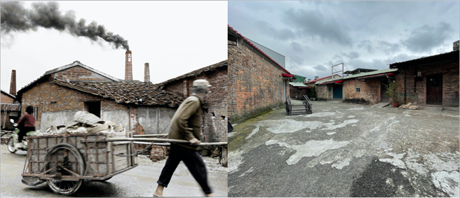 全成陶器工厂1996年后停业，建筑逐渐荒废，林雪香不忍祖父母心血白费，重整古宅，邀请在地陶艺家进驻。（左图：陶博馆提供、右图：蔡雯如摄）