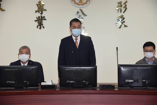 內政部長徐國勇到台南市警察局參加主管會報，慰勉員警辛勞。（台南市警察局提供／莊曜聰台南傳真）