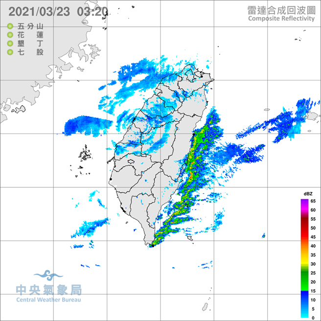 中央气象局对南投县、花莲县发布大雨特报。(气象局)