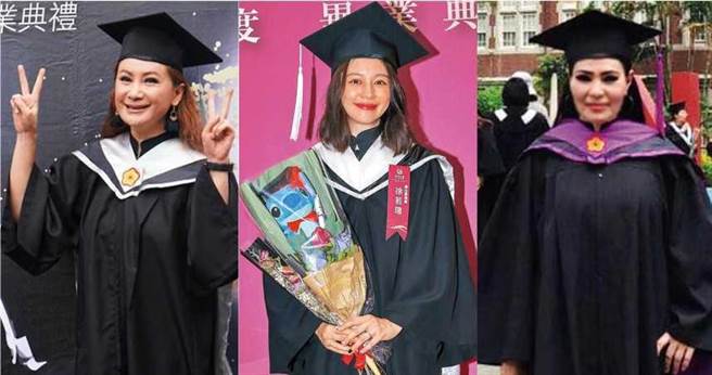 陈亚兰（左）、徐若瑄（中）、潘越云（右）都重返校园重拾书本，将自己的学歷带往更高一层楼。（图／翻摄自网路）