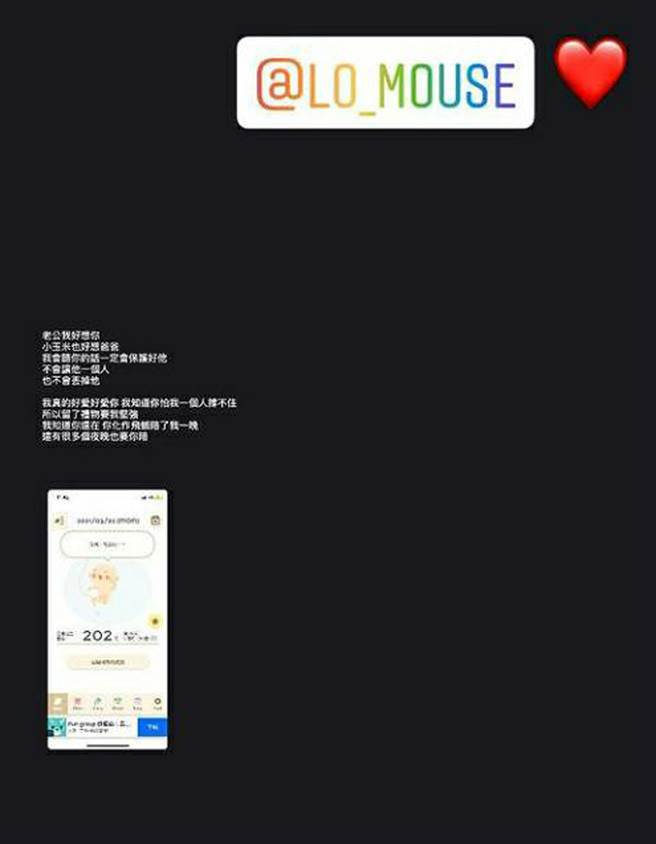 殉职飞官罗尚桦妻子传出怀孕2月，稍早在社群中留言强调，小玉米也好想爸爸。(翻摄罗妻IG)