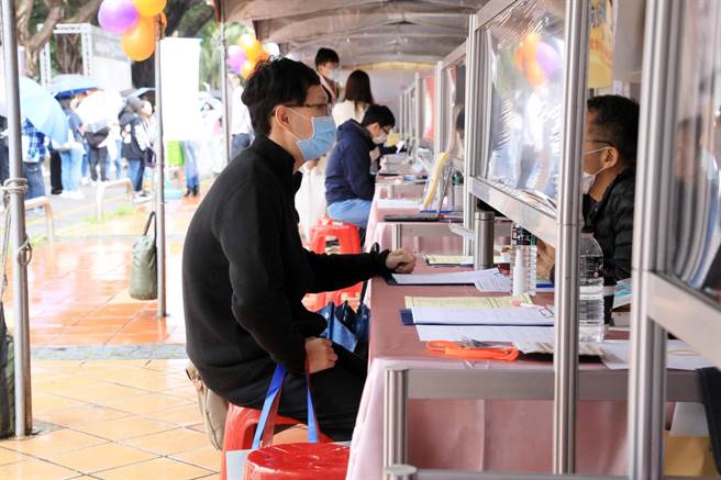 辅仁大学校园徵才博览会下起毛毛细雨，各摊位仍涌现人潮（辅大提供／戴上容新北传真）