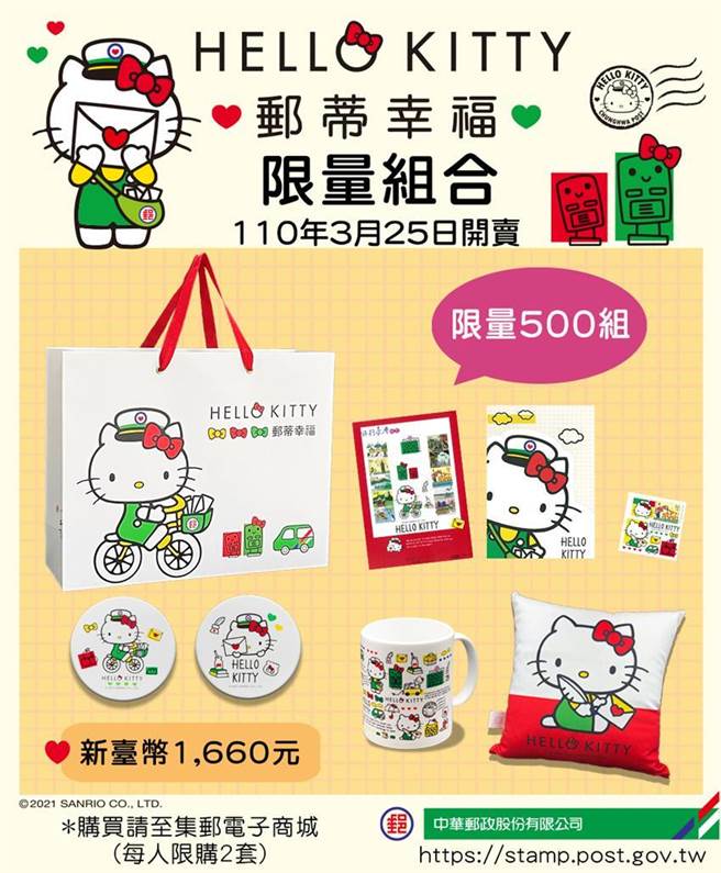 「HELLO KITTY邮蒂幸福」，中华邮政联名商品暖心上市。（图／中华邮政公司提供） 