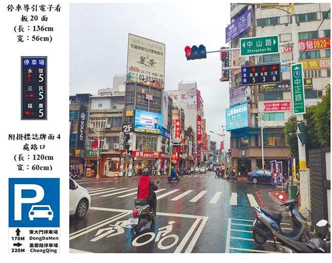 花蓮縣政府在市區停車格建置智慧停車及導引系統，以及路口停車看板資訊等，6月底前完工上線。（花蓮縣府提供／王志偉花蓮傳真）