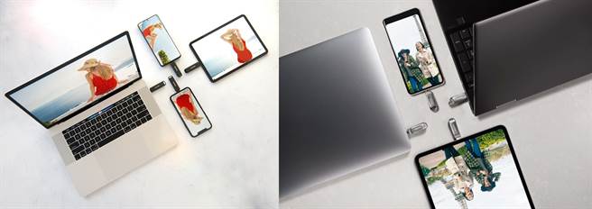 SanDisk iXpand Luxe 随身碟(左）与SanDisk Ultra Luxe USB Type-C 双用随身碟。（WD提供／黄慧雯台北传真）