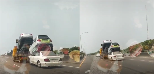 西滨惊见玩命拖吊车 4辆车迭迭乐 驾驶怕爆(图片截自影片)