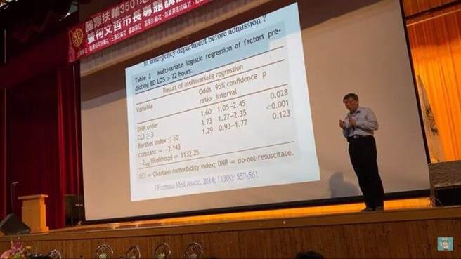 台北市长柯文哲在苗栗联合大学以生死之间为题发表演讲。（截自直播画面）