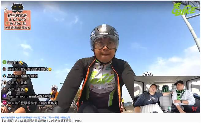 網紅台北市議員邱威傑（呱吉），1月底騎單車挑戰一日雙塔，並透過YouTube「上班不要看」頻道直播。（圖／摘自上班不要看YouTube）