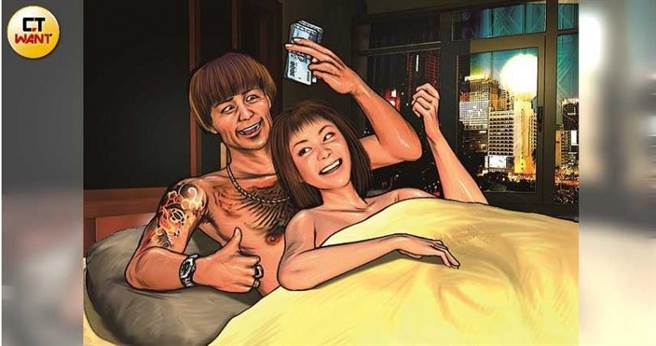 身上有刺青圖案的楊男，以身穿名牌、開名車裝闊手腕，擄獲多名嫩妹上床後，伺機詐財。（圖／本刊繪圖組）