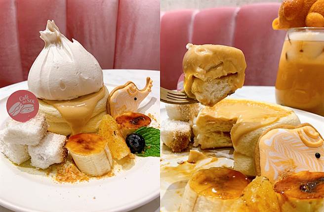 以泰國最著名的手標泰式茶葉熬煮泰奶醬，更在夾層放入焦糖杏仁脆片，頂端則有吸睛的黑糖珍珠。（圖／楊婕安攝）