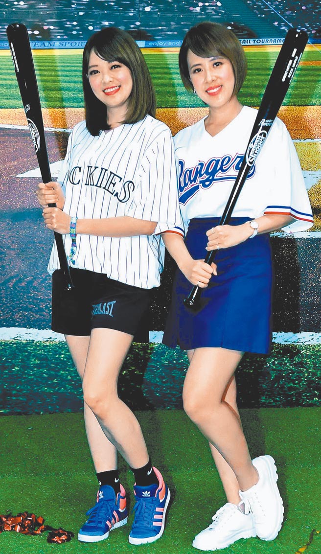 朱培滋（右）、莊雨潔昨出席華視美國職棒轉播記者會，兩人分享近況。（華視提供）