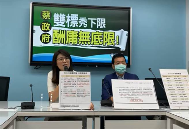 国民党立法院党团今日召开记者会，批「蔡政府双标秀下限 酬庸无底线」。（图／摘自郑丽文脸书）