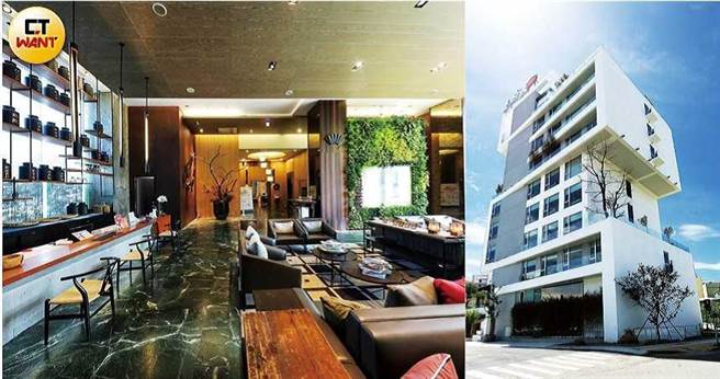 连续两届获易游网票选为「台湾最美饭店」的「桃城茶样子」，外观以早期外销茶叶的箱子为意象打造，大厅陈设茶叶罐及绿色墙面，呈现人文氛围。（图／王永泰摄、承亿集团提供）