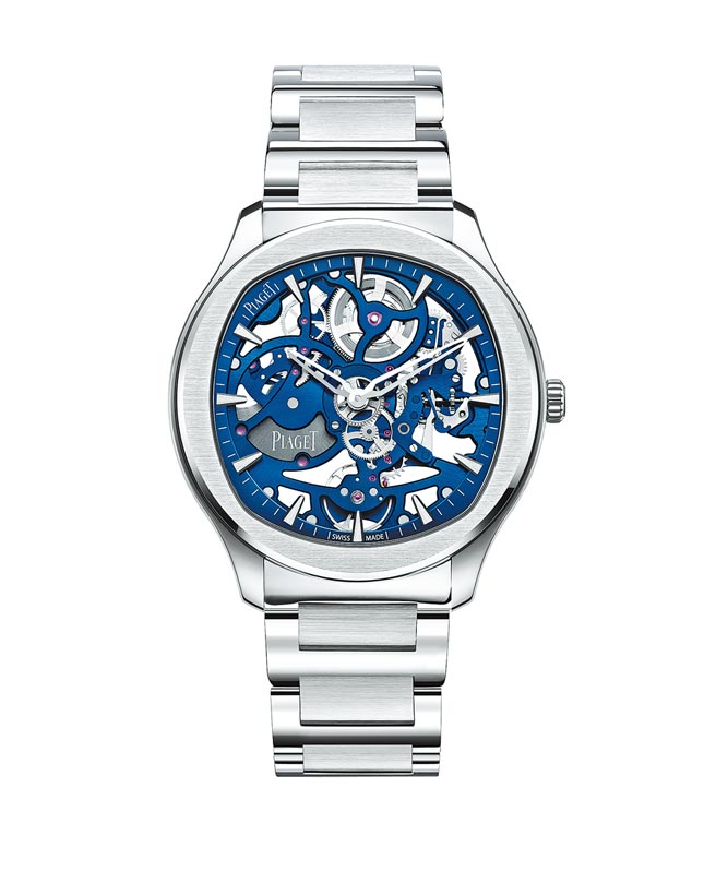 伯爵Polo系列伯爵蓝镂空超薄精钢腕表，89万5000元。（PIAGET提供）