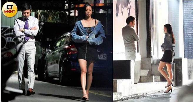 管其慧与大叔级男伴陶沈荣似乎在吵架，女生走在前面，男生低头在后方跟着，后来走进无人小巷继续争执。（图／本刊摄影组）