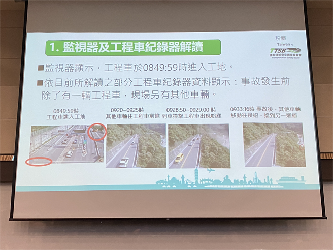 运安会6日下午举行记者会。图为监视器及工程车纪录器解读。(运安会提供)
