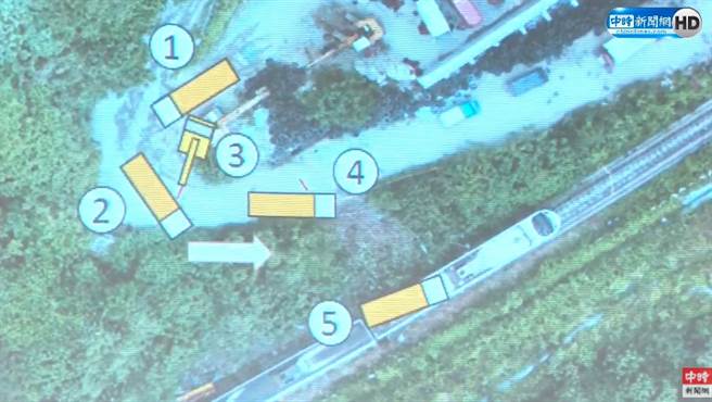 工程车滑落铁轨，太鲁阁号1分多钟后就撞上，确切位置图曝。(台铁提供)