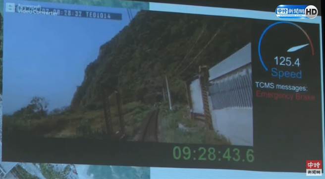0928：43.6 緊急制軔（煞車）出現，減速至125.4公里。（運安會提供）
