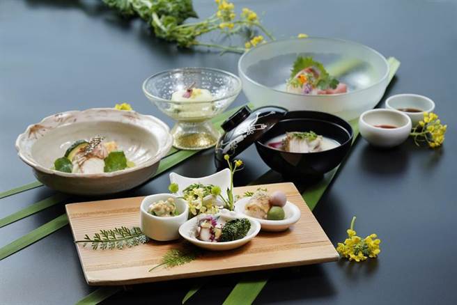 （2021日勝生加賀屋春季料理套餐，標榜綠意盎然享受美味。圖／日勝生加賀屋提供）