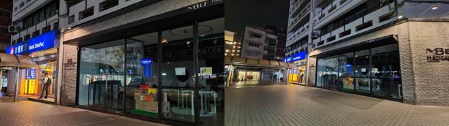 三星Galaxy S20 Ultra广角与超广角夜间视野对比。（黄慧雯摄）
