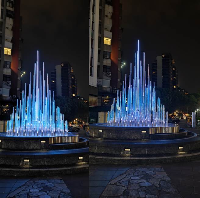 小米11（左）与三星Galaxy S20 Ultra夜间实拍对比(1)。（黄慧雯摄）
