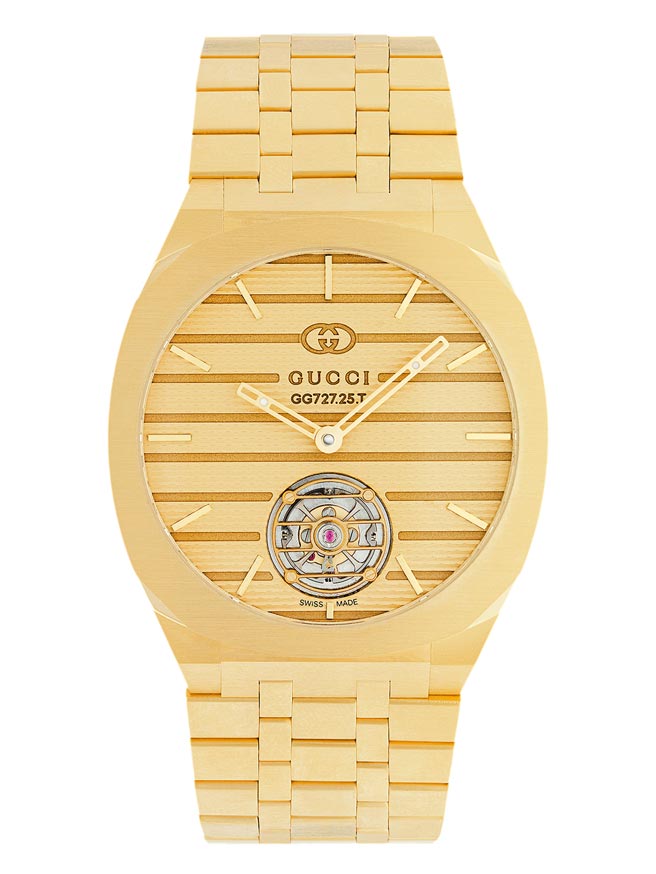 GUCCI推出的顶级腕表抢市，GUCCI 25H 18K黄金表壳，表径40mm，採用GG727.25陀飞轮机芯，440万元。（GUCCI提供）