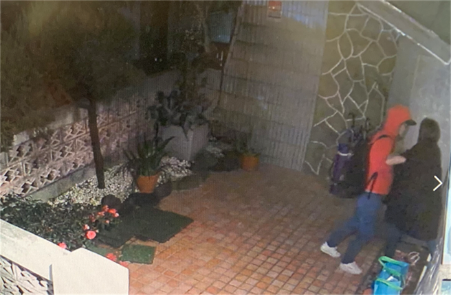 蔡姓疯狂女粉丝闯入林凡住家遭监视器拍下，清楚拍到蔡女上前拦阻林凡。（翻摄照片）

