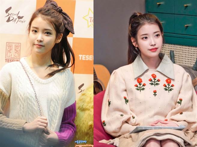 IU绑马尾造型十年前后对比照引起粉丝热议。(图/ 摘自아이돌 이슈 脸书)