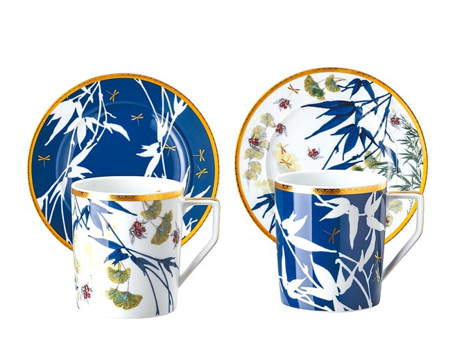 Rosenthal罗森泰传承系列「杜兰朵」，运用竹子、牡丹花瓣、蜻蜓和银杏叶，结合书法笔墨方式呈现。（居礼名店提供）