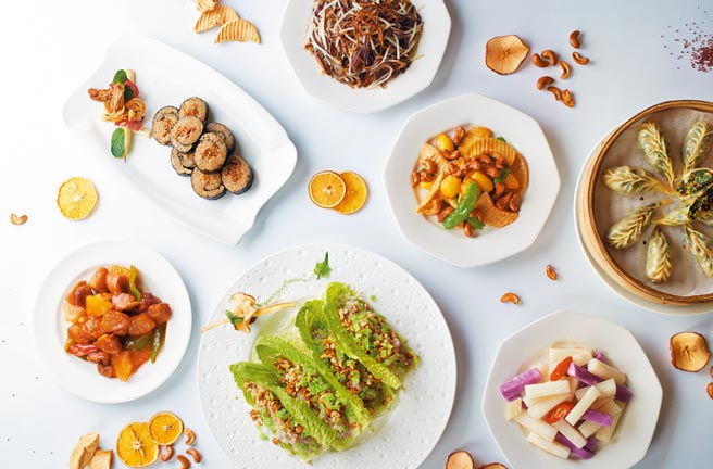 台北福华大饭店蓬莱邨推出22道创意蔬食料理。（台北福华大饭店提供）
