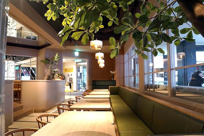 綠意植栽、橄欖綠與奶茶色系，〈M One Cafe〉與知名花草療癒品牌「草肉實堂」合作，善用植療能量營造生機空間。（圖／姚舜）