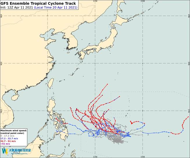 圖為美國模式模擬，「舒力基」颱風生成後會北上，反而讓春雨、午後雷陣雨來不了。(翻攝自 彭啟明臉書)