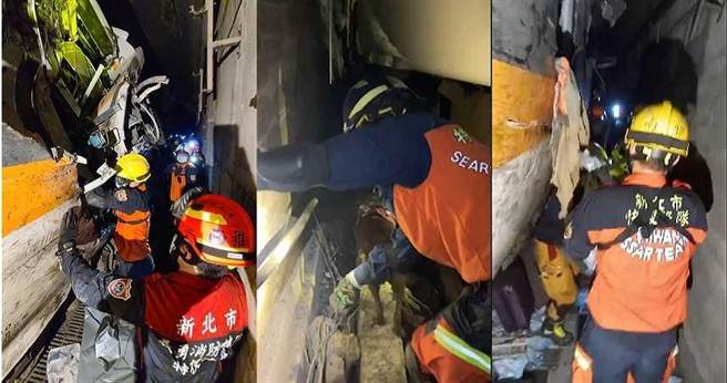 太魯閣號事故造成台鐵史上最嚴重傷亡，新北特搜大隊在案發後3小時趕抵現場，用破壞機具救出5位乘客，並協助不幸罹難者回家。（圖／新北市消防局提供）