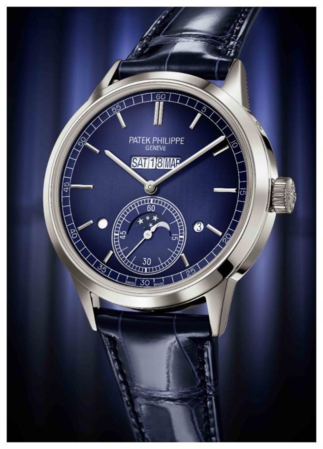 百达翡丽Ref.5236P-001并列显示万年历腕表，看似极简，其实工艺技术十分复杂，379万5000元。（Patek Philippe提供）